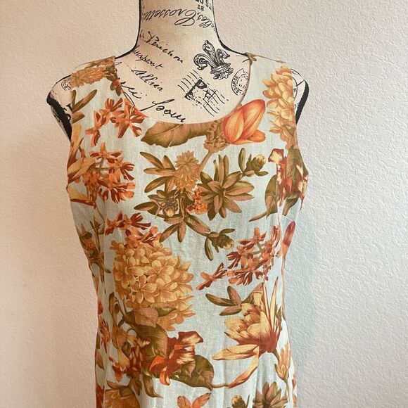 VTG Positive Attitude Long Dress 10 Linen Blend Floral Cottgaecore bohemian - Picture 4 of 10